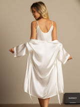 [Hvit] SilkSilky-NO 3/4 Sleeve Scoop Neck Pyjamas for Kvinner 002