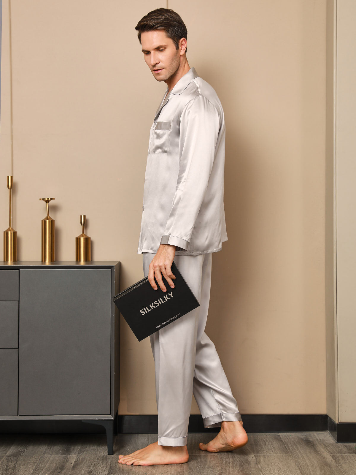 [Grå] SilkSilky-NO 19Momme Mens Pajamas 003