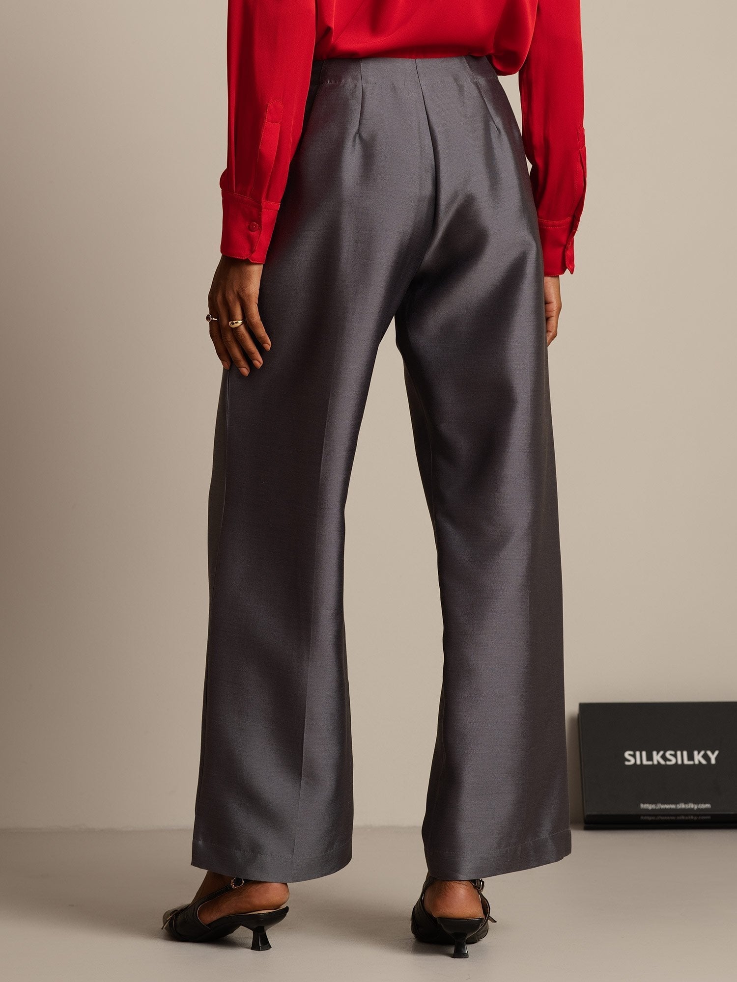 [Grå] SilkSilky-NO 32Momme Silk-Wool Blend Womens Pants 002,