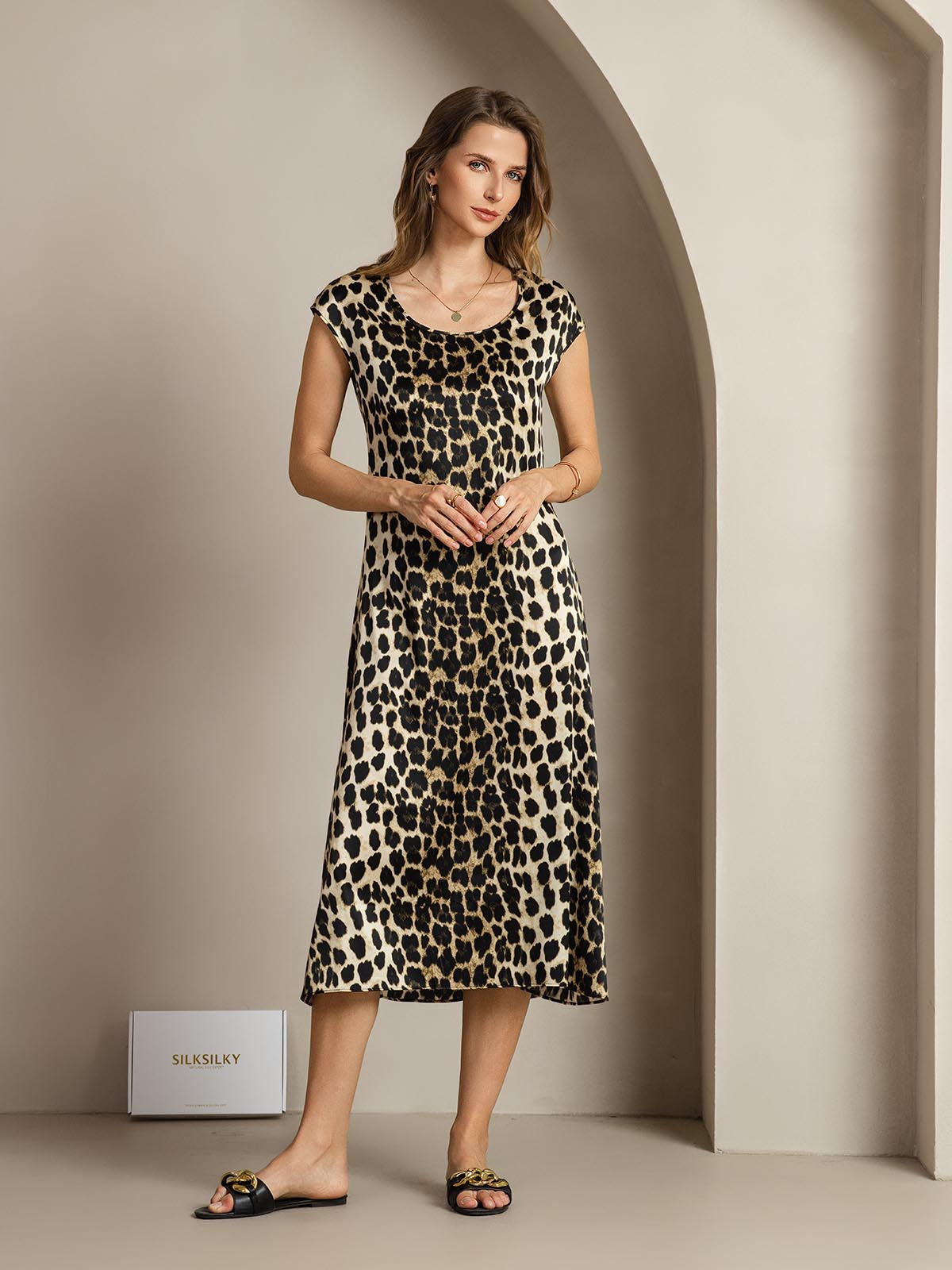 [Leopard] SilkSilky-NO 19Momme Silke Dress 001