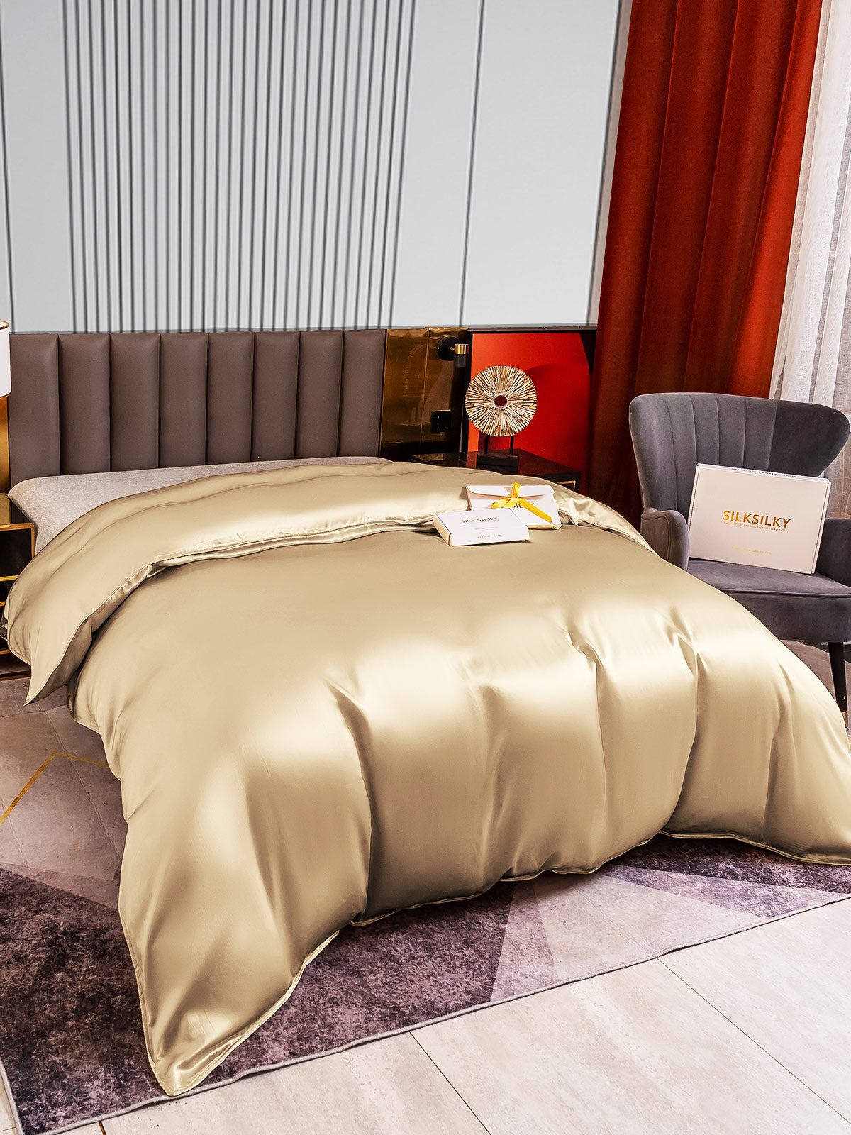 [Beige] SilkSilky-NO 22Momme Duvet Cover 003