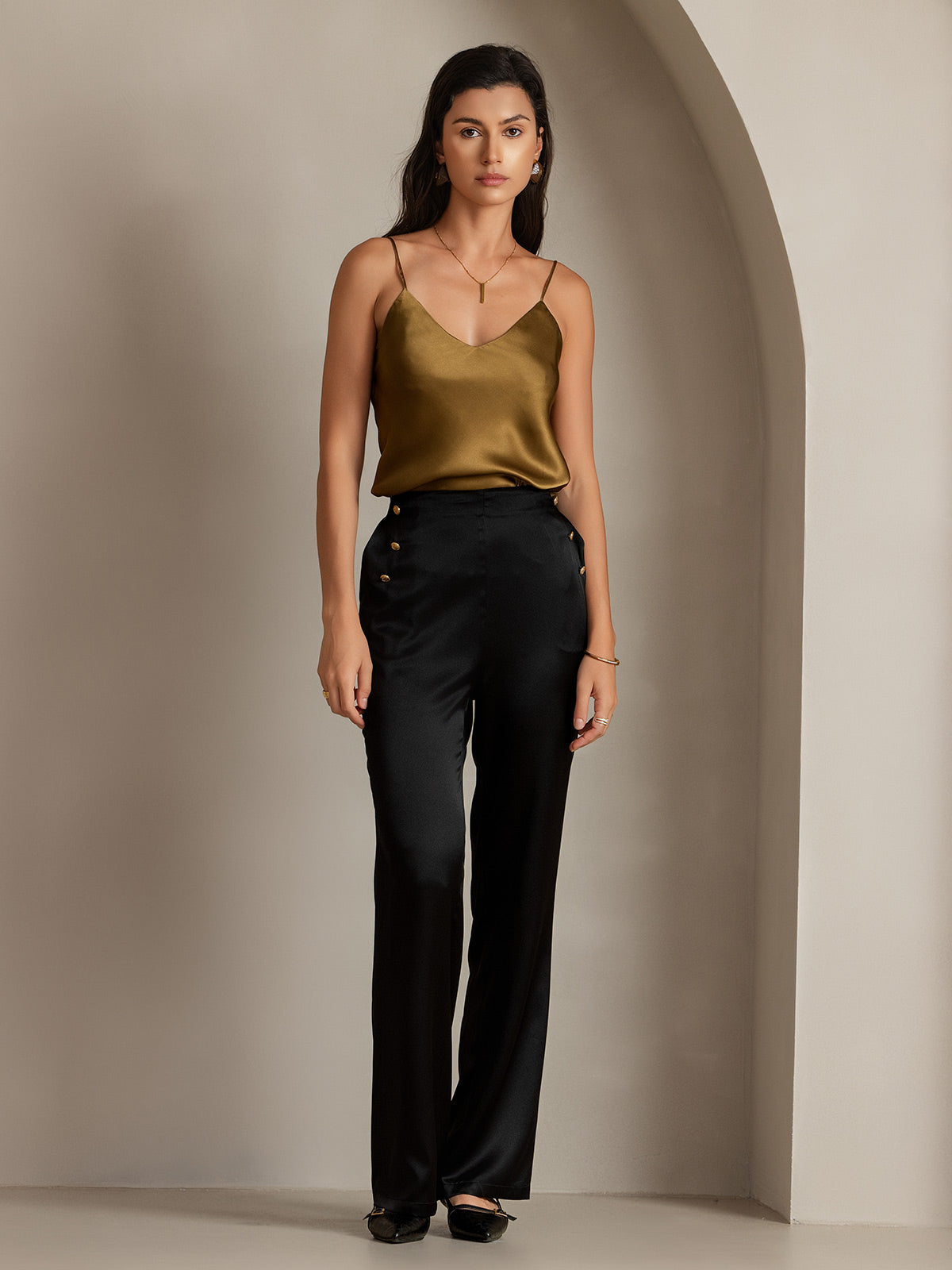 [Svart] SilkSilky-NO 19Momme Silke Womens Pants 005