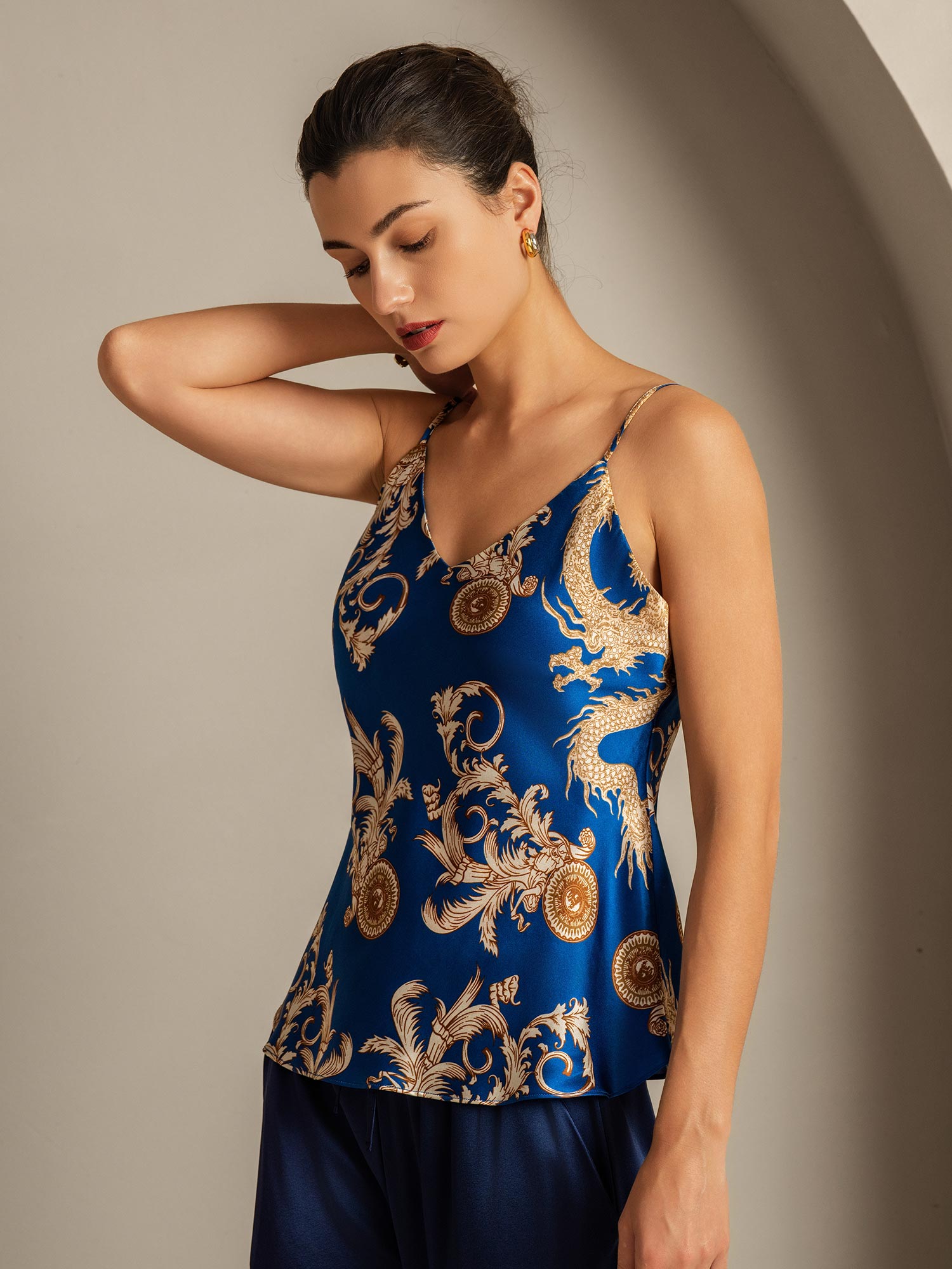 [Navy Drage] SilkSilky-NO V-Hals Camisole Topp 006