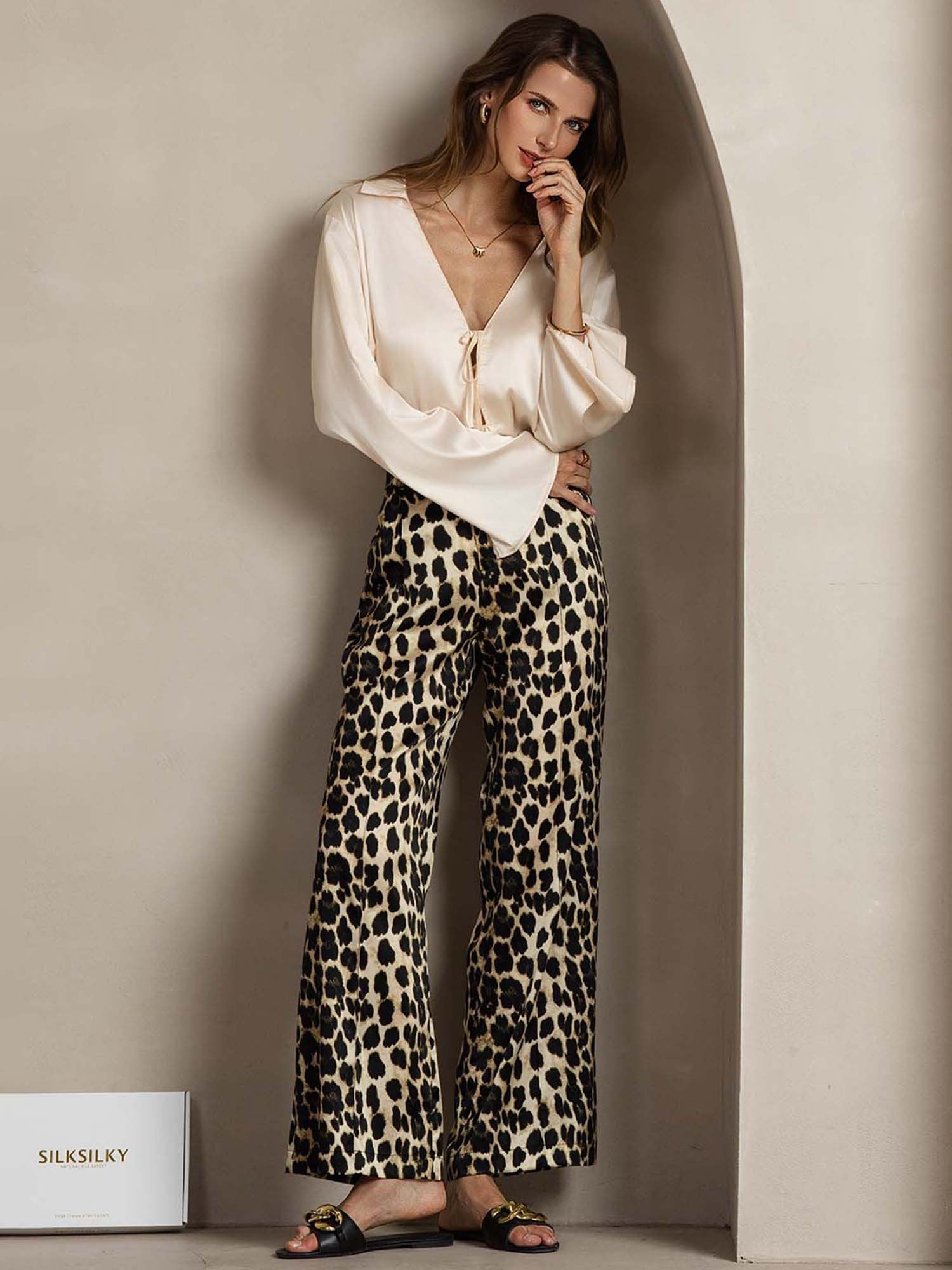 [Leopard] SilkSilky-NO 19Momme Silke Womens Pants 005