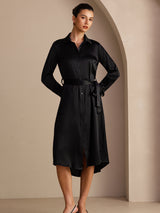 [Svart] SilkSilky-NO Long Sleeve Lapel Collar Kjole 007