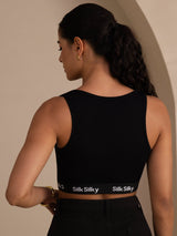 [Svart] SilkSilky-NO Sleeveless Crew Neck Camisole Topp 002