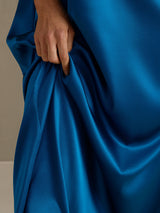 [Blågrønn] SilkSilky-NO 3/4 Sleeve Round Neck Kjole 003