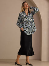 [Teal Leopard] SilkSilky-NO Long Sleeve Lapel Collar Bluse 006