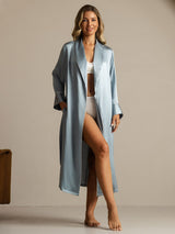 [Gråblå] SilkSilky-NO Long Sleeve Morgenkåpe for Kvinner 008