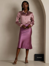 [Blek Mauve] SilkSilky-NO Long Sleeve Lapel Collar Skjorte for Kvinner 008