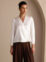 [Hvit] SilkSilky-NO Long Sleeve Wrap Damebluser 001