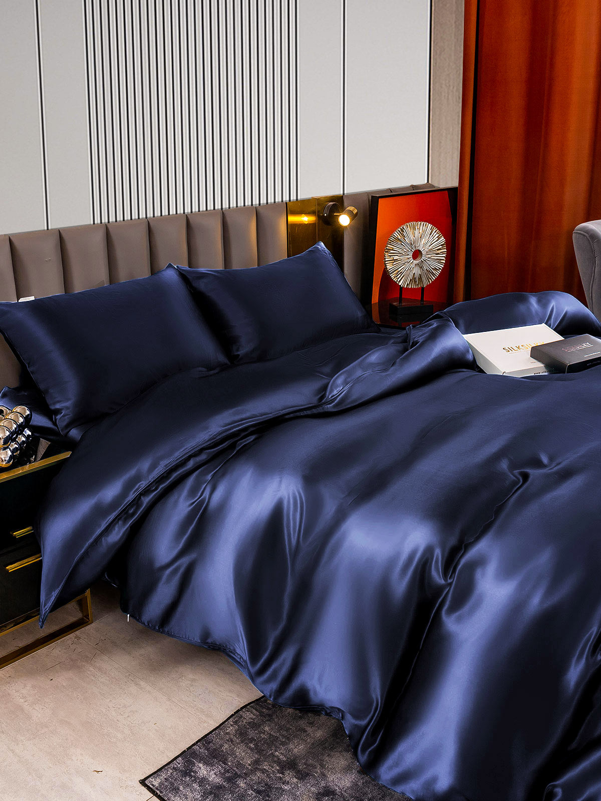 [Mørke blå] SilkSilky-NO 22Momme Bedding Set 007