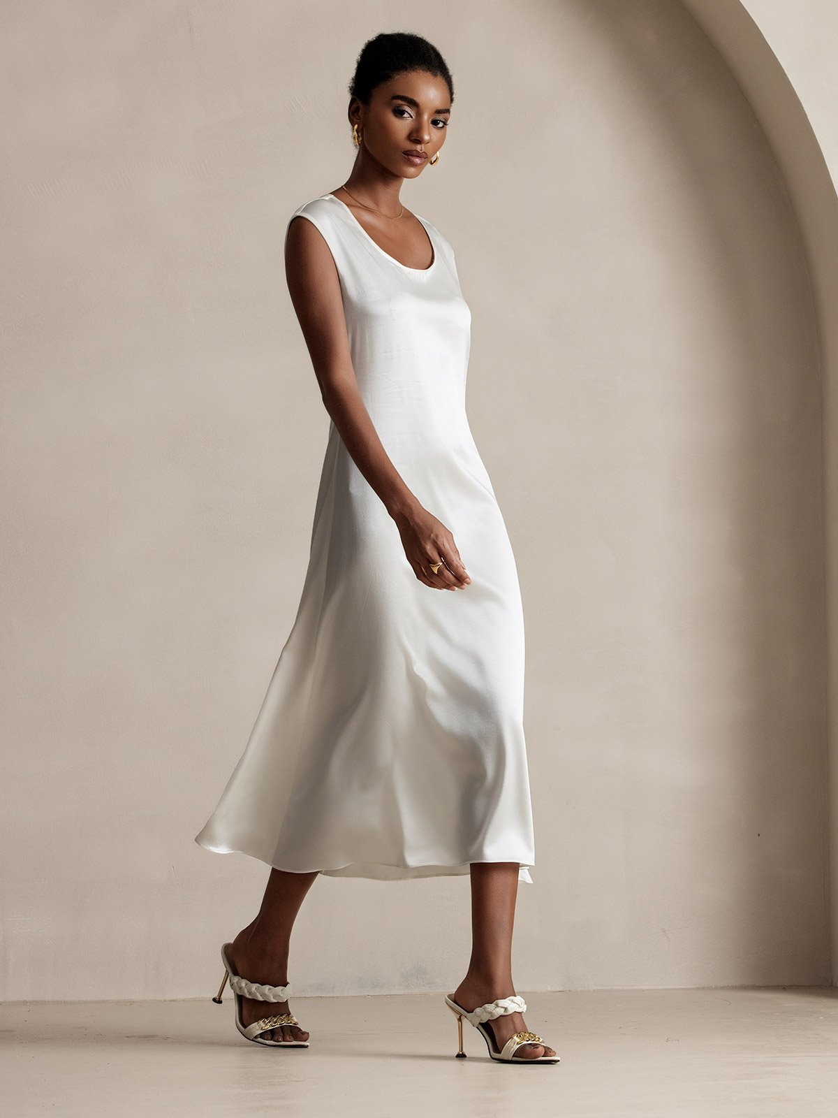 [Hvit] SilkSilky-NO 19Momme Silke Dress 004