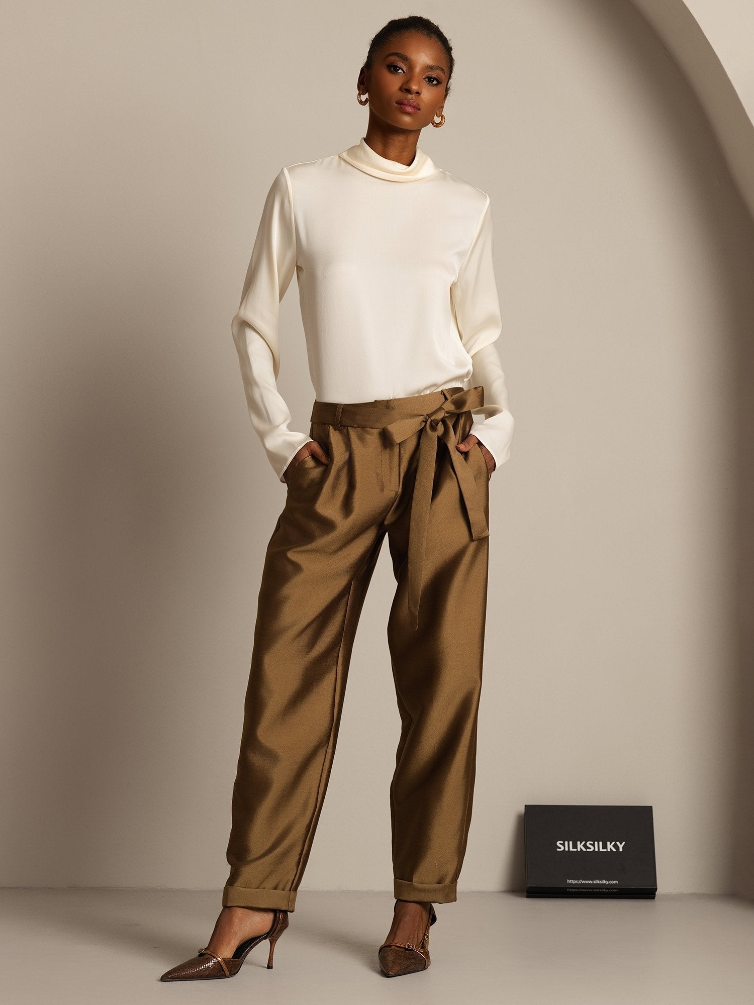 [Bronse] SilkSilky-NO 32Momme Silk-Wool Blend Womens Pants 003,