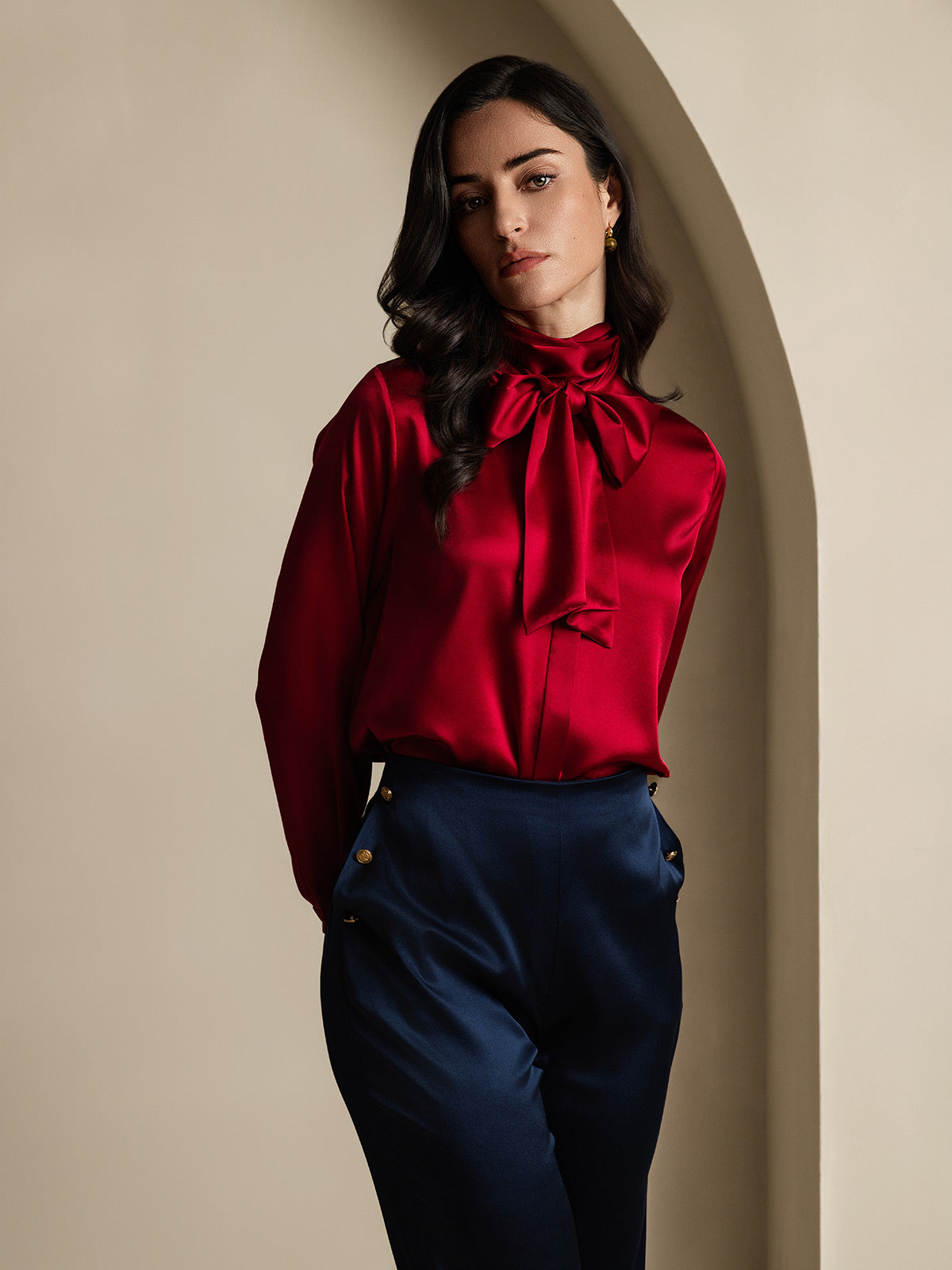 [Mørke blå] SilkSilky-NO 19Momme Silke Womens Pants 008