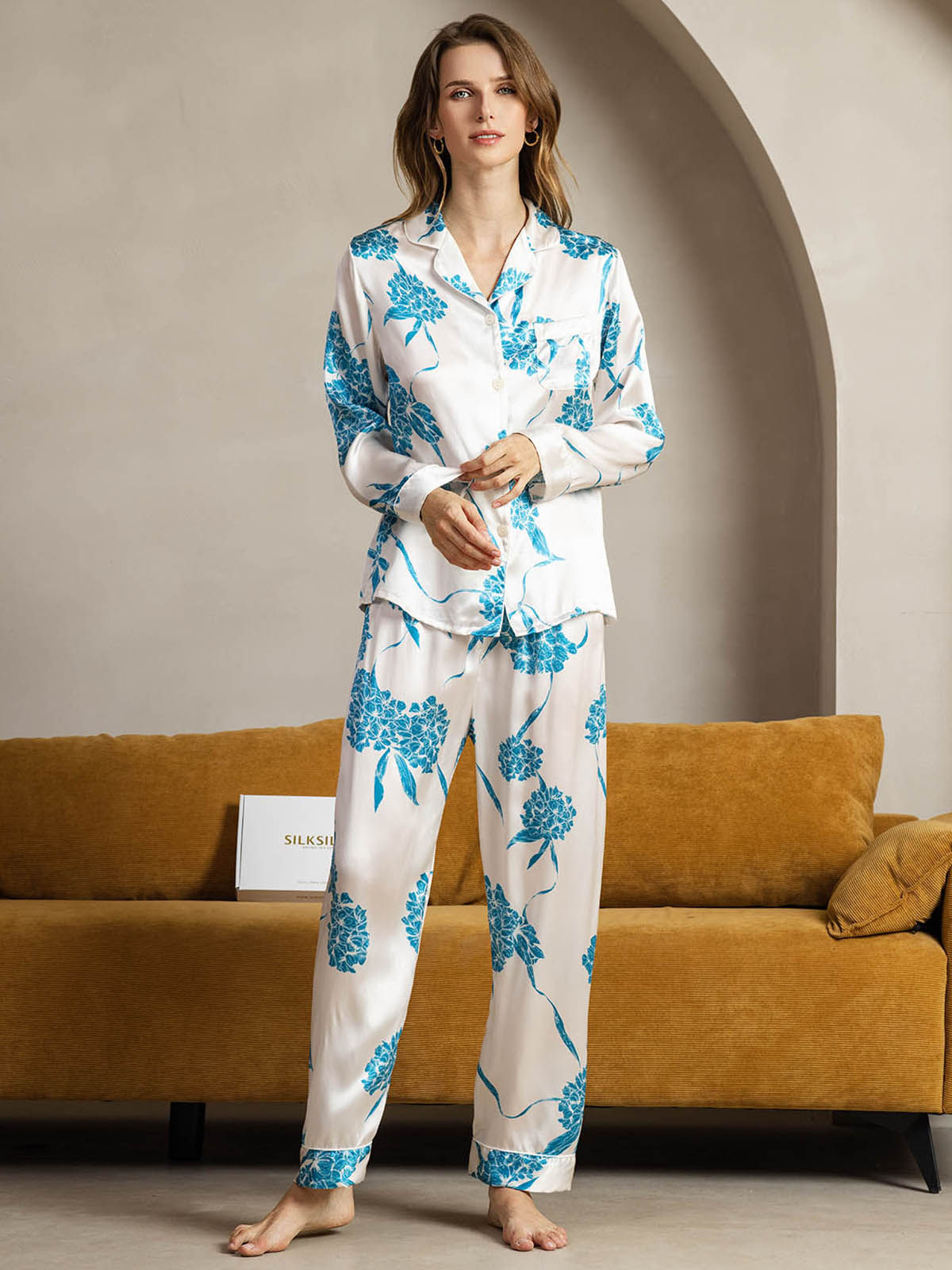 [Blå Blomster] SilkSilky-NO Womens Pajamas 004