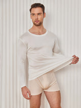 [Hvit] SilkSilky-NO Long Sleeve Round Neck T-skjorte for Menn 004