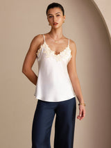 [Hvit] SilkSilky-NO Spaghetti Strap V Neck Camisole Topp 003