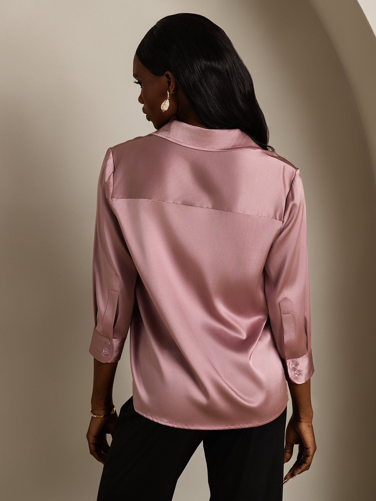 SilkSilky-NO 19Momme Silke Lapel Skjorte for Kvinner BlekMauve 002