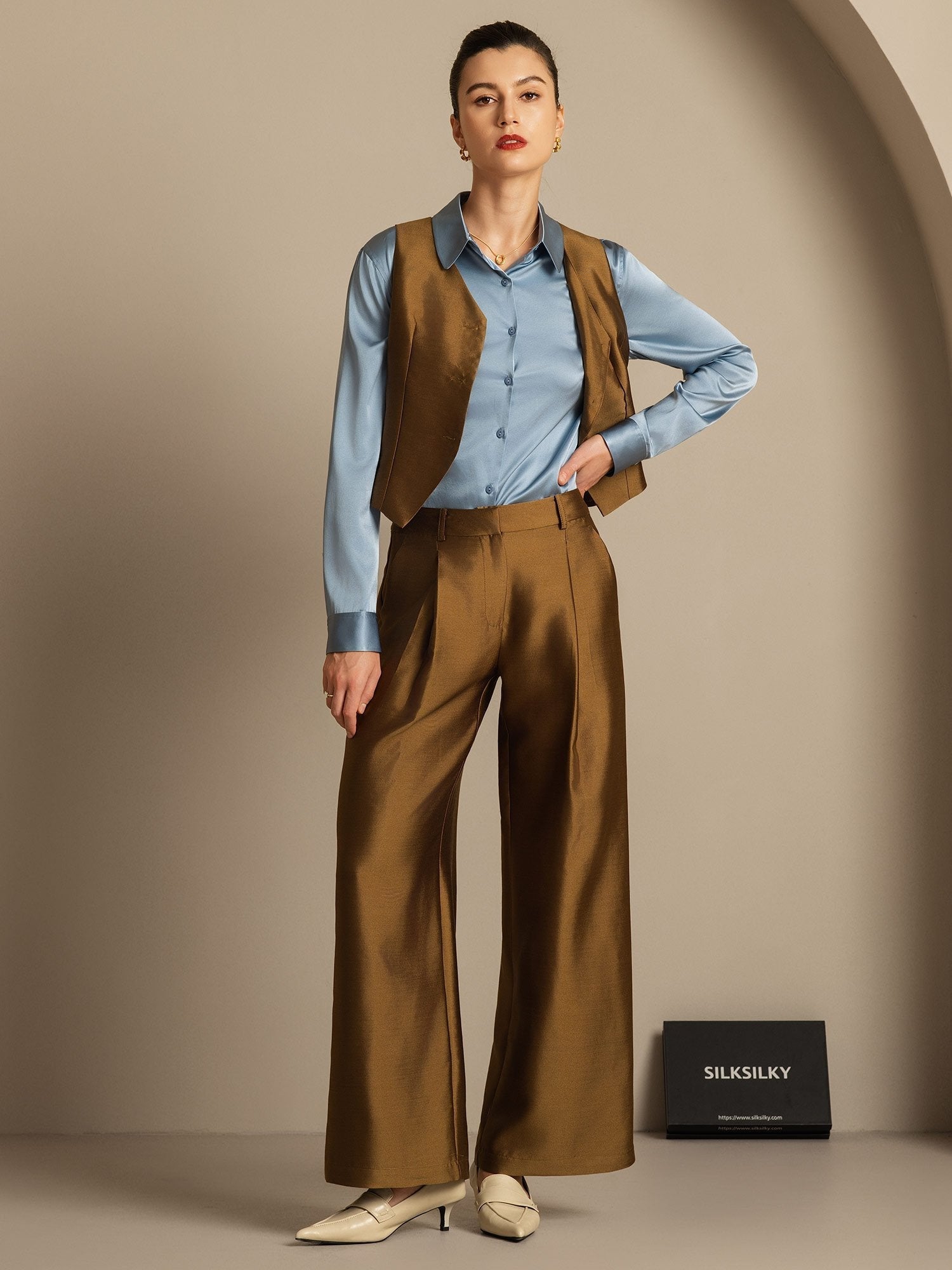 [Bronse] SilkSilky-NO 32Momme Silk-Wool Blend Womens Vest 008,