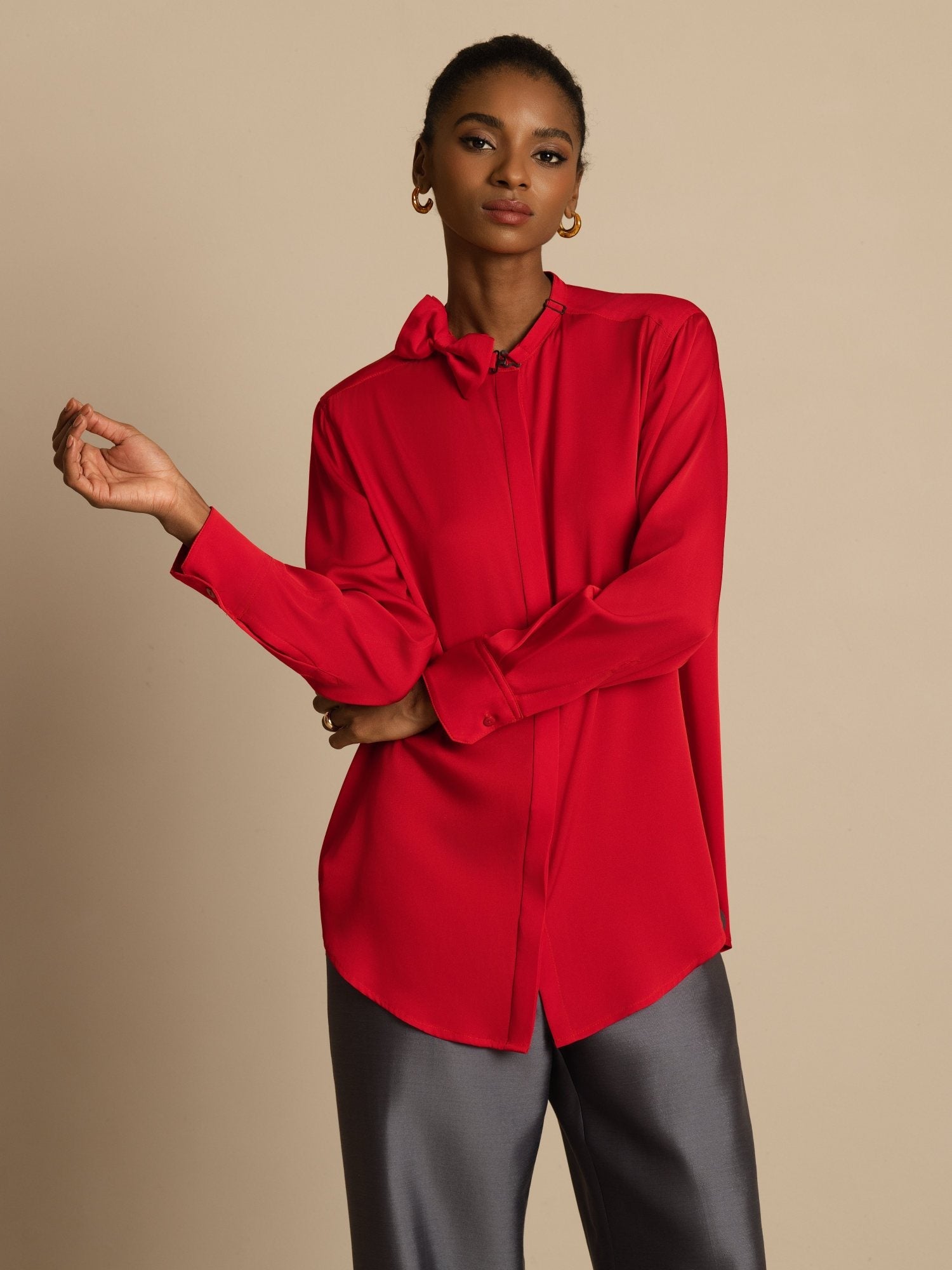 [Vin] SilkSilky-NO 19Momme Silke Langermet Ståkrave Bluse 003