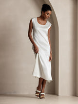 [Hvit] SilkSilky-NO Cap Sleeve Scoop Neck Kjole 006