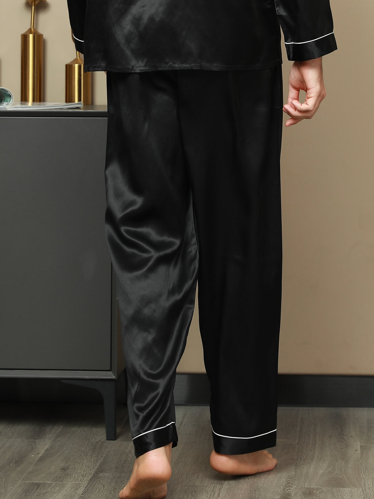 [Svart] SilkSilky-NO Mens Sleep Bottoms 002