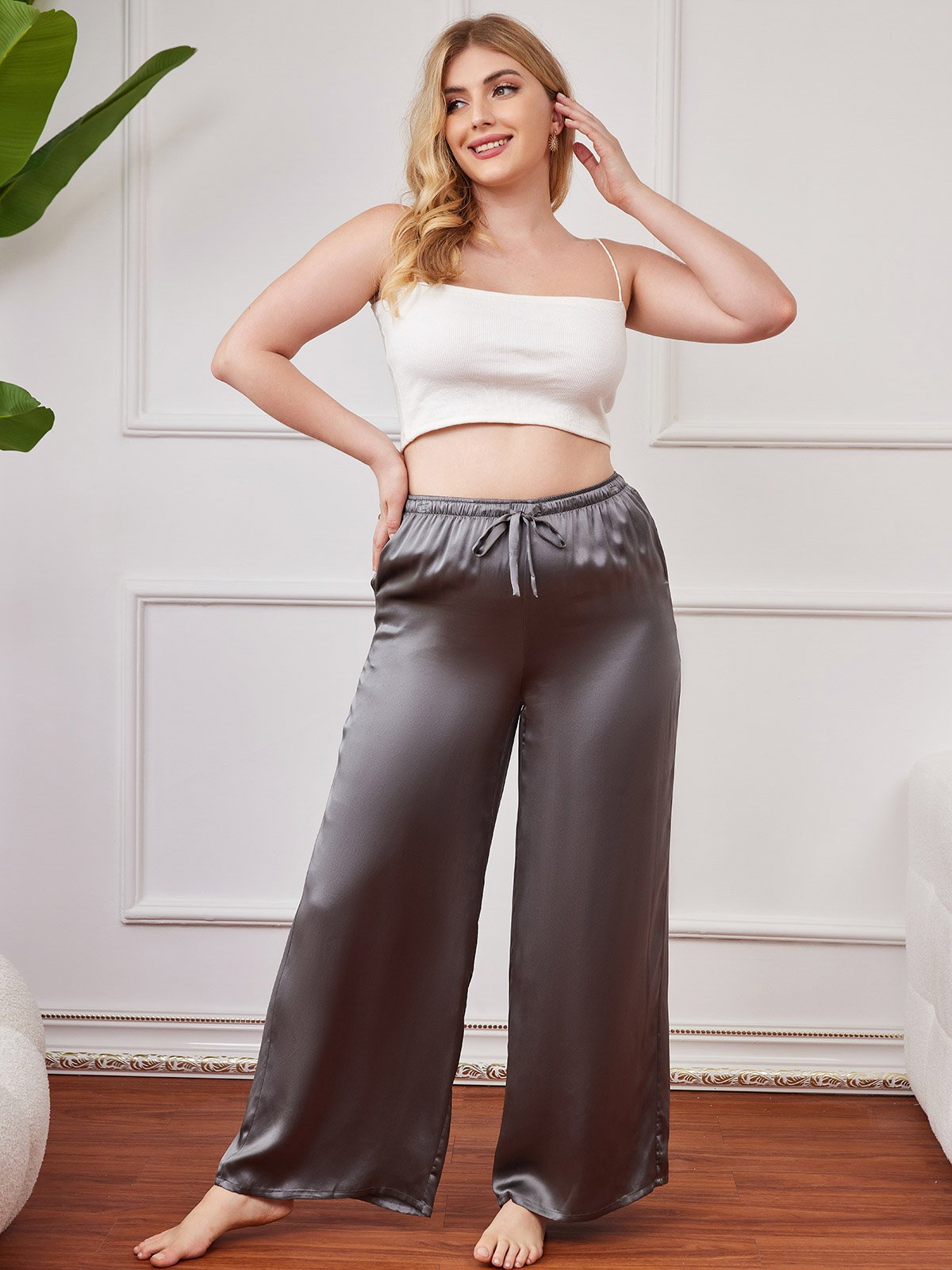 [Mørkegrå] SilkSilky-NO Pure Silk Plus Size Womens Pants 003
