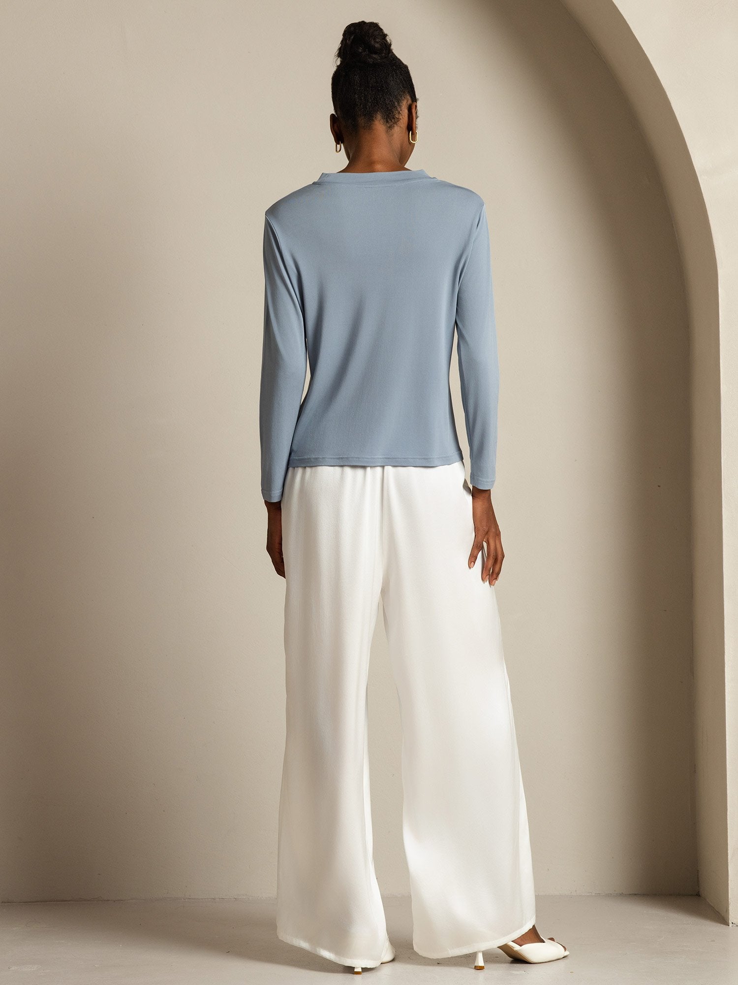 [Gråblå] SilkSilky-NO Silke Womens T-Shirt 009