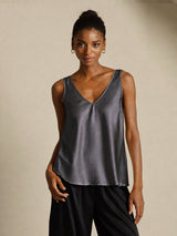 [Mørkegrå] SilkSilky-NO Sleeveless V Neck Camisole Topp 001