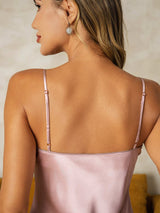 [Rosa] SilkSilky-NO Spaghetti Strap V Neck Nattkjole 004