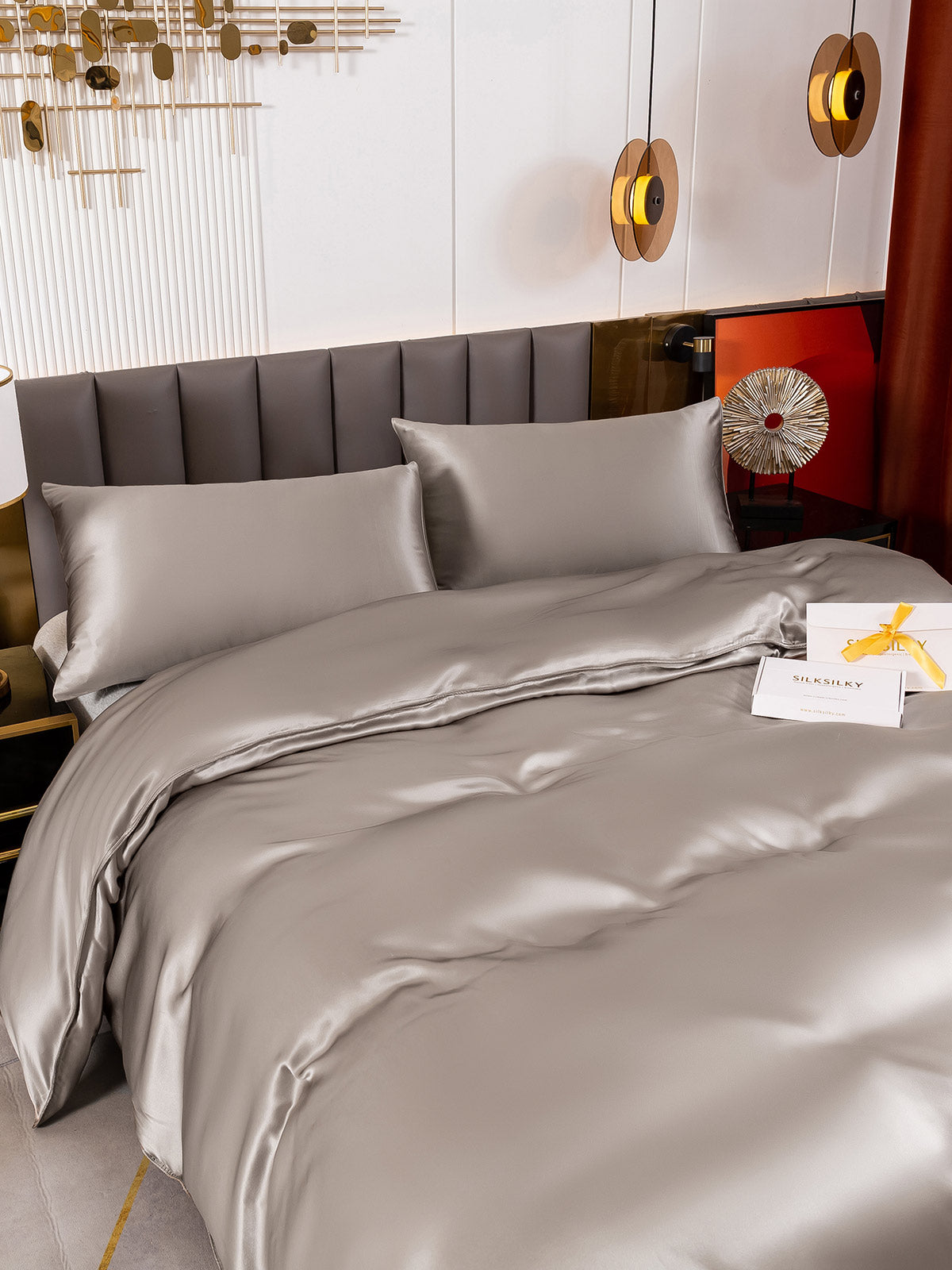 [Grå] SilkSilky-NO 19Momme Bedding Set 005
