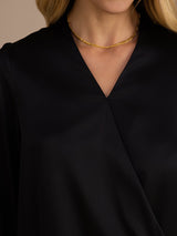 [Svart] SilkSilky-NO Long Sleeve Wrap Damebluser 005