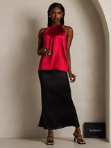 [Vin] SilkSilky-NO Sleeveless Halterneck T-skjorte for Kvinner 003