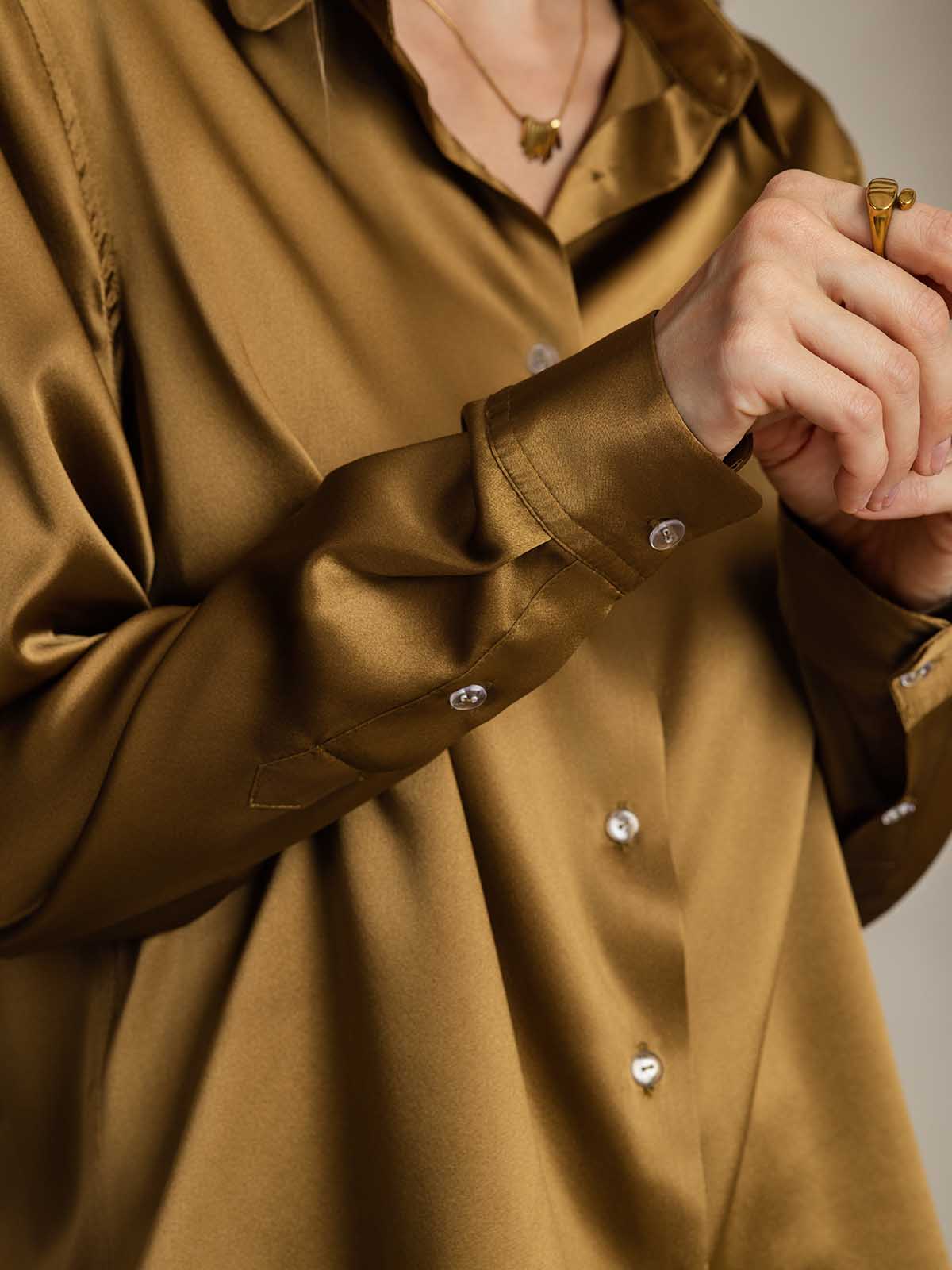 [Bronse] SilkSilky-NO Silke Lapel Collar Skjorte for Kvinner 004