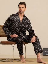 [Svart Kjede] SilkSilky-NO Long Sleeve Lapel Collar Pyjamas for menn 001