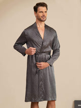 [Svart Ginkgo] SilkSilky-NO Long Sleeve V Neck Morgenkåpe for Menn 003