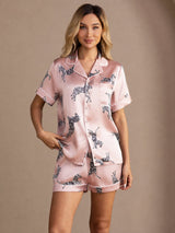 [Rosa Zebra] SilkSilky-NO Short Sleeve Lapel Collar Pyjamas for Kvinner 001