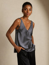 [Mørkegrå] SilkSilky-NO Sleeveless V Neck Camisole Topp 007