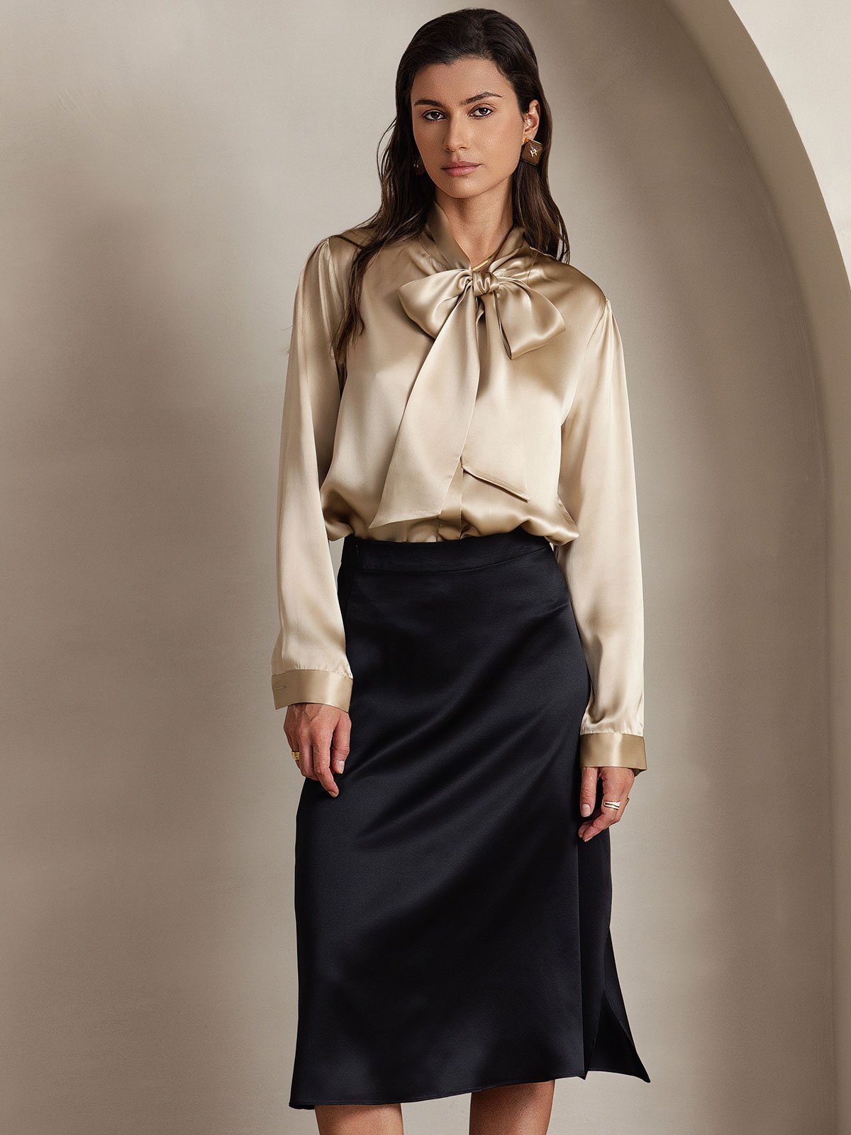 [Champagne] SilkSilky-NO 19Momme Silke Blouse 005