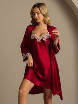 [Vin] SilkSilky-NO 3/4 Sleeve V Neck Nattkjole og Morgenkåpesett 003