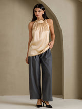 [Champagne] SilkSilky-NO Sleeveless Halterneck T-skjorte for Kvinner 006