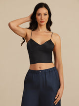 [Svart] SilkSilky-NO Spaghetti Strap V Neck Camisole Topp 005