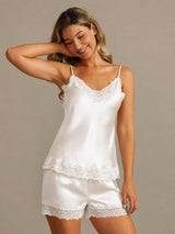 [Hvit] SilkSilky-NO Spaghetti Strap V Neck Camisole sett 001
