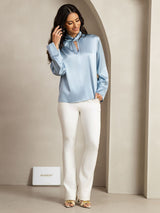 [Gråblå] SilkSilky-NO 19Momme Silke Womens Shirt 013