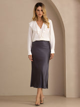 [Hvit] SilkSilky-NO Long Sleeve Deep V Neck Damebluser 006