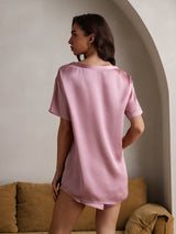 [Blek Mauve] SilkSilky-NO Short Sleeve Round Neck Pyjamas for Kvinner 002