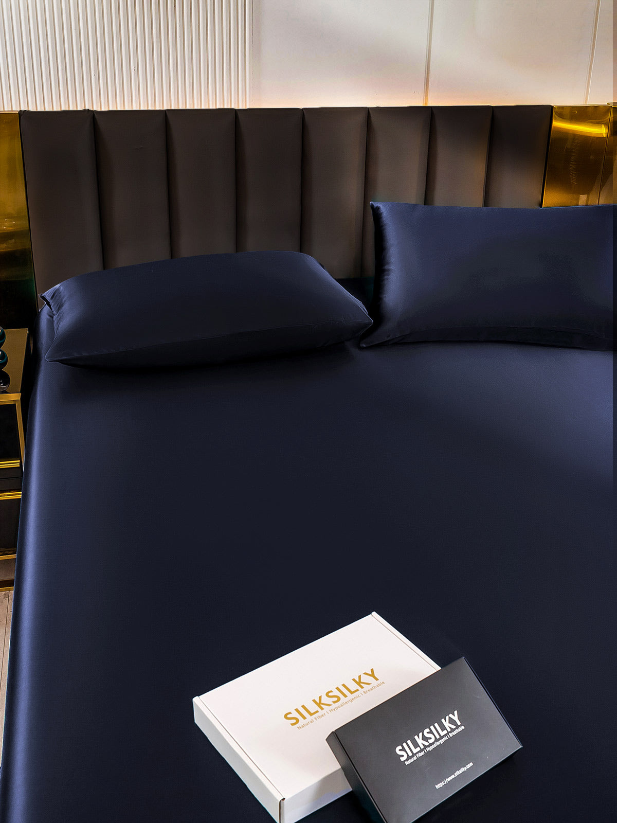 [Mørke blå] SilkSilky-NO 22Momme Bedding Set 005