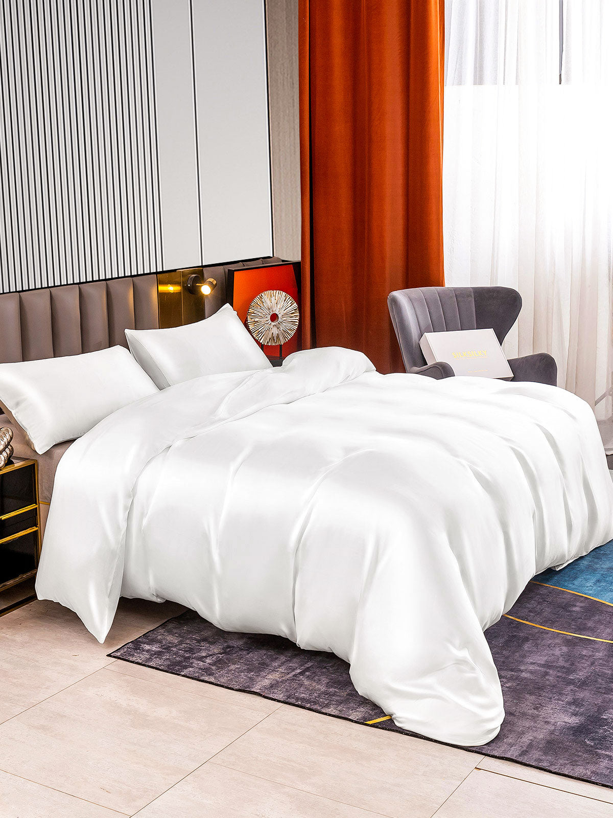 [Hvit] SilkSilky-NO 22Momme Bedding Set 004