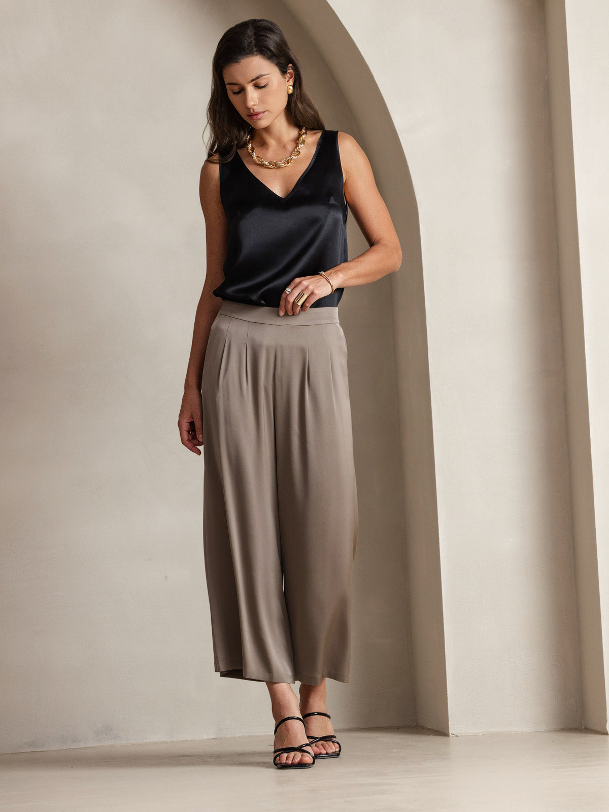 [Svart] SilkSilky-NO 19Momme Silke V-Hals Camisole Topp 010